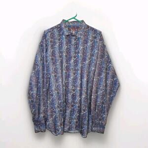 Visconti Black Paisley Men's Size Medium Long Sleeve Button Down Blue Shirt